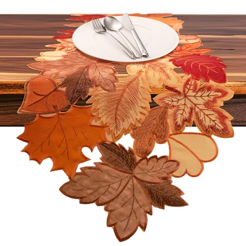 Herbst-Tischläufer, 122 cm lang, bestickter Tischläufer aus Ahornblatt, Tischläufer für Thanksgiving, Ernte, Herbstthema, Essdekoration mit Blattmustern, Dekoration für Zuhause von Ritgssi