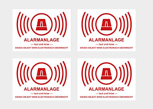 4 Stück Premium Aufkleber Alarmanlage Alarm Elektronische Überwachung Hinweis Witterungs- und UV-Beständig von Ritter Mediendesign