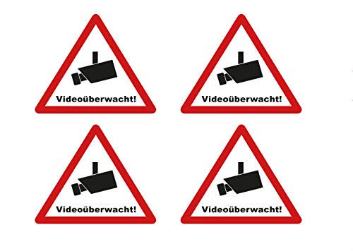 4 Stück Premium Videoüberwacht Aufkleber Alarmgesichert Alarmanlage Schild Hinweis Witterungs- und UV-Beständig von Ritter Mediendesign