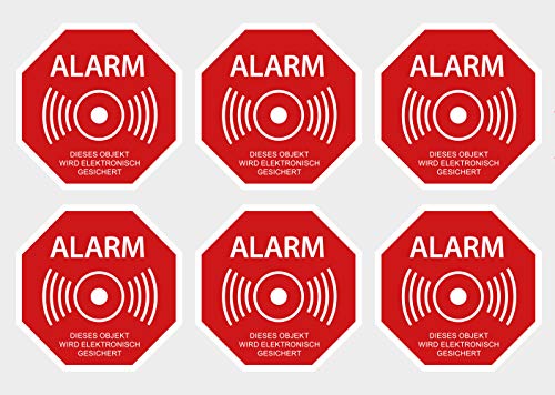 6 Stück Premium Aufkleber Alarm Alarmanlage Objekt Elektronisch gesichert Hinweis-Schild Witterungs- und UV-Beständig von Ritter Mediendesign