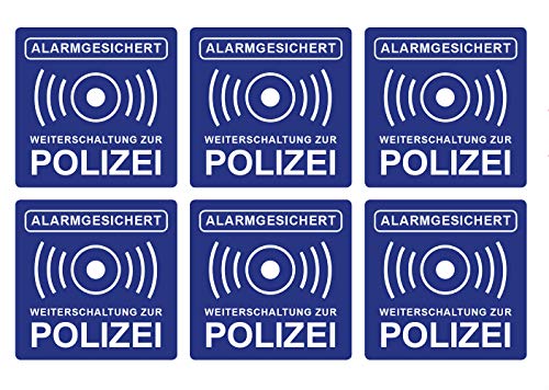 Aufkleber Alarmanlage Weiterschaltung zur Polizei Hinweis Alarmgesichert 5 x 5 cm Witterungs- und UV-Beständig (6) von Ritter Mediendesign