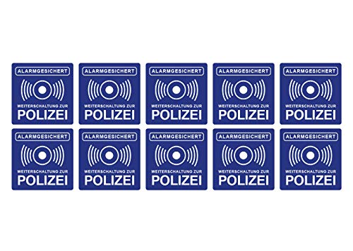 Aufkleber Alarmanlage Weiterschaltung zur Polizei Hinweis Alarmgesichert 5 x 5 cm Witterungs- und UV-Beständig (10) von Ritter Mediendesign