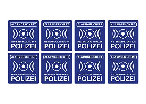 Aufkleber Alarmanlage Weiterschaltung zur Polizei Hinweis Alarmgesichert 5 x 5 cm Witterungs- und UV-Beständig (8) von Ritter Mediendesign