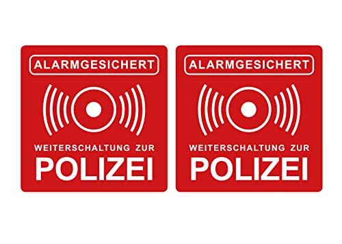 Aufkleber Alarmanlage Weiterschaltung zur Polizei Hinweis Rot Alarmgesichert 5 x 5 cm Witterungs- und UV-Beständig (2) von Ritter Mediendesign