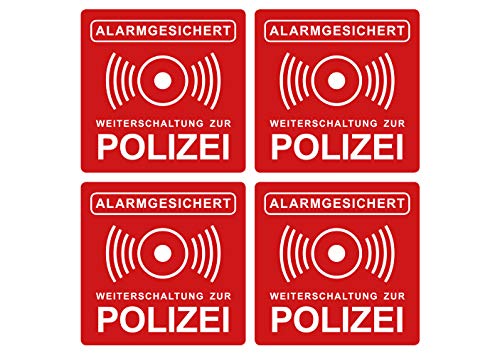 Aufkleber Alarmanlage Weiterschaltung zur Polizei Hinweis Rot Alarmgesichert 5 x 5 cm Witterungs- und UV-Beständig (4) von Ritter Mediendesign