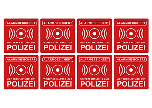Aufkleber Alarmanlage Weiterschaltung zur Polizei Hinweis Rot Alarmgesichert 5 x 5 cm Witterungs- und UV-Beständig (8) von Ritter Mediendesign