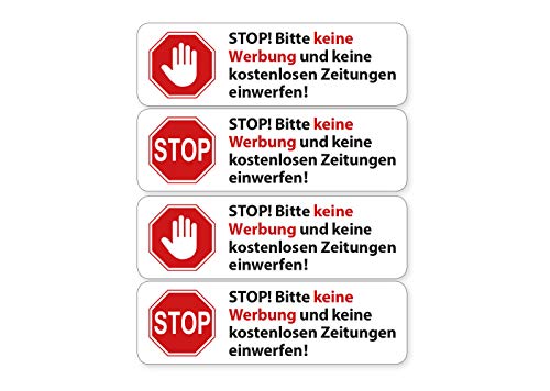 Aufkleber Set 4X Briefkasten Sticker Bitte Keine Werbung Weiss Wetterfest und UV Beständig von Ritter Mediendesign