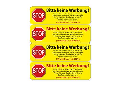 Aufkleber Set Briefkasten Bitte Keine Werbung 4 Stück Wetterfest und UV Beständig von Ritter Mediendesign