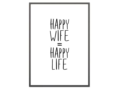 Ritter Mediendesign Bild Happy Wife Happy Life Kunstdruck Typografie Poster Druck Deko Geschenkidee Din A4 von Ritter Mediendesign