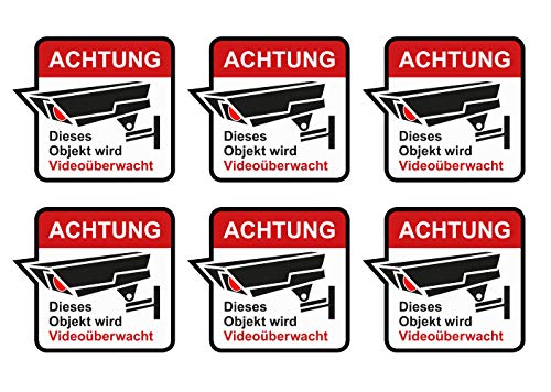 Premium Aufkleber Achtung Videoüberwachung Alarmanlage Sticker Set 6X Hinweis Warnung Schild Rot Weiß Wetterfest UV-Beständig von Ritter Mediendesign