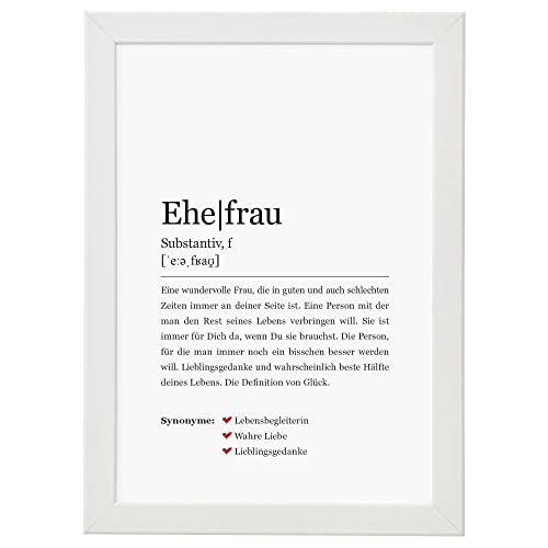 Ritter Mediendesign Bild Ehefrau Kunstdruck im Rahmen weiss Wandbild Holzrahmen Definition Synonym Deko Hochzeit Geschenkidee Din A4 von Ritter Mediendesign