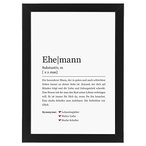 Ritter Mediendesign Bild Ehemann Kunstdruck im Rahmen schwarz Wandbild Holzrahmen Definition Synonym Deko Hochzeit Geschenkidee Din A4, weiss von Ritter Mediendesign