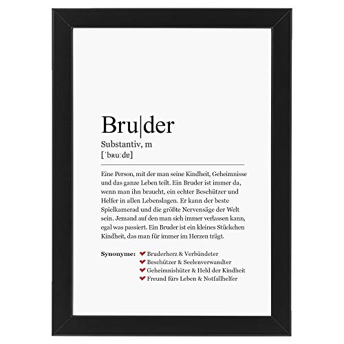 Ritter Mediendesign Bild Kunstdruck im Rahmen schwarz Wandbild Holzrahmen Definition Synonym Deko Art Druck Poster Geschenkidee Din A4 (Definition: Bruder, Din A4) von Ritter Mediendesign