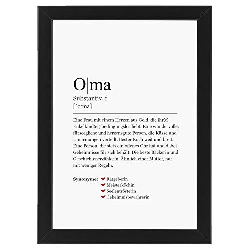 Ritter Mediendesign Bild Kunstdruck im Rahmen schwarz Wandbild Holzrahmen Definition Synonym Deko Art Druck Poster Geschenkidee Din A4 (Definition: Oma, Din A4) von Ritter Mediendesign