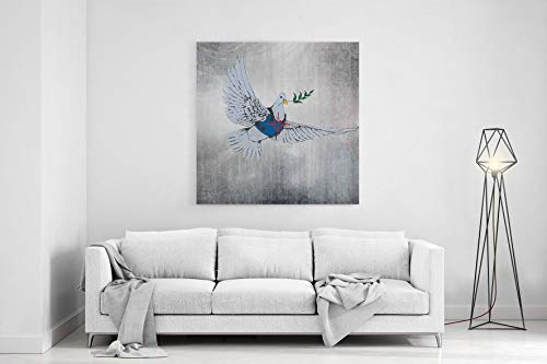 Ritter Mediendesign Leinwand Banksy Friedenstaube Wandbild Streetart Kunstdruck Stencil Grafitti Grafik Canvas Deko (100 x 100 cm) von Ritter Mediendesign