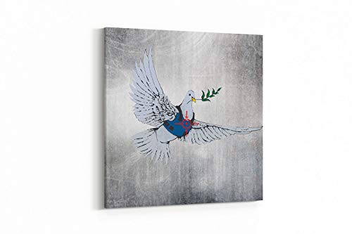 Ritter Mediendesign Leinwand Banksy Friedenstaube Wandbild Streetart Kunstdruck Stencil Grafitti Grafik Canvas Deko (30 x 30 cm) von Ritter Mediendesign