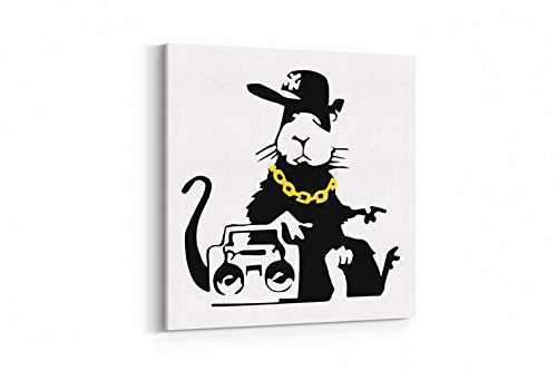 Ritter Mediendesign Leinwand Banksy Ghetto Rat Wandbild Hip Hop Ratte Streetart Kunstdruck Grafitti Canvas Deko (40 x 40 cm) von Ritter Mediendesign