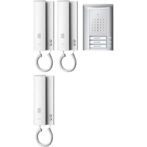 Schneider Electric Ritto Türsprechanlage, Entravox, Komplettset für 3-Familienhaus, Gegensprechanlage mit Beleuchtung und Klingeltasten, silber/weiss, Artikelnummer 1841320 von Schneider Electric