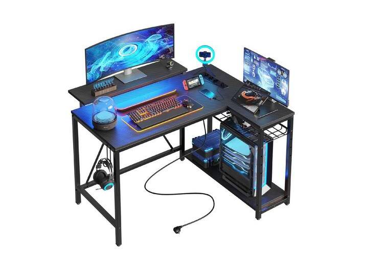 Bestier Gamingtisch Gaming-Schreibtisch L-Form mit LED, 106/133/147 × 50 cm Computertisch (Eckschreibtisch mit 2 USB-Ladeanschluss und 3 AC-Steckdosen, 1 Tisch), L Form Großer Tisch für Büro von Ritzenhoff-&-Breker
