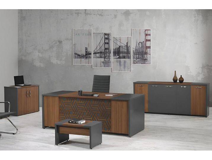 JVmoebel Büromöbel-Set Holz Schreibtisch Set 4-teilig für Büro, Brauntöne, Büromöbel, (4-tlg., 1x Bürotisch + 1x Couchtisch + 1x Schrank + 1x Kommode ohne Sessel) von Ritzenhoff-&-Breker