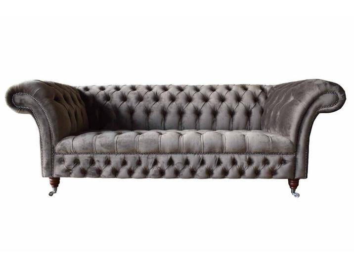 JVmoebel Chesterfield-Sofa Chesterfield Sofa aus Samt in Taupe - Dreisitzer für Büro, Made in Europa, grau von Ritzenhoff-&-Breker