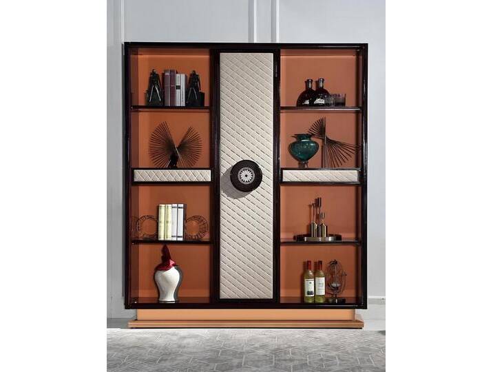 JVmoebel Vitrine Holz-Leder Schrank für Bücher im Wohn- und Arbeitszimmer, Schwarz Made in Europa, braun von Ritzenhoff-&-Breker