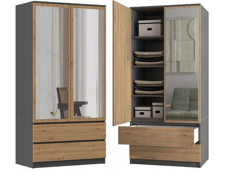 MAGOWA Kleiderschrank MALWA SS – stilvoll & funktional für Büro oder Schlafzimmer Maße: B 90 × H 180 × T 50 cm, Anthrazit/Artisan mit Spiegel von Ritzenhoff-&-Breker