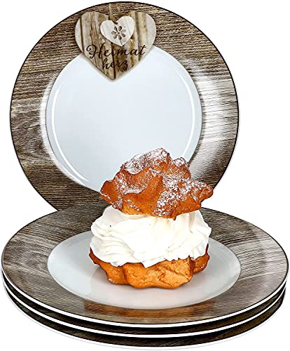 Ritzenhoff & Breker 4-teiliges Kuchenteller-Set Herz Chalet I Geschirr-Set für 4 Personen I Frühstücksteller mit Holz-Optik I Dessertteller mit Holz-Optik I 4 Porzellanteller mit Ø 21 cm von Ritzenhoff & Breker