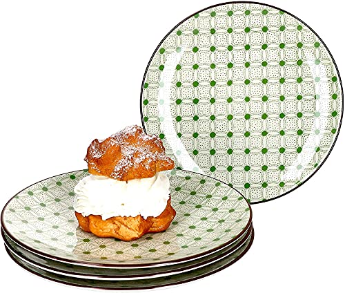 Ritzenhoff & Breker 4-teiliges Kuchenteller-Set Lime Rio I Geschirr-Set für 4 Personen I Frühstücksteller mit grünem Dekor I Hochwertige Dessertteller I 4 Porzellanteller mit Ø 21,5 cm von Ritzenhoff & Breker