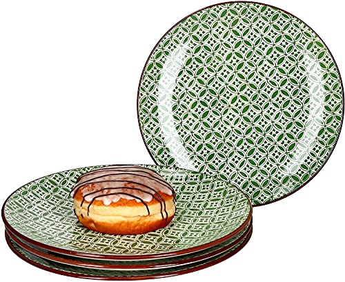 Ritzenhoff & Breker 4-teiliges Kuchenteller-Set Lime Sao I Geschirr-Set für 4 Personen I Frühstücksteller mit grünem Dekor I Hochwertige Dessertteller I 4 Porzellanteller mit Ø 21,5 cm von Ritzenhoff & Breker