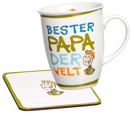 Ritzenhoff & Breker Kaffeebecher Bester Papa der Welt mit Untersetzer im Geschenkkarton, Geschenk-Set, 2-teilig von Ritzenhoff & Breker