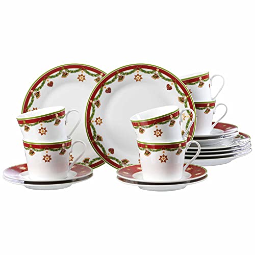 Ritzenhoff & Breker 18-teiliges Geschirr-Set Weihnachten Kaffeeservice, Tradition, 6 Kuchenteller ø 19 cm / 6 Kaffeetassen 200 ml / 6 Kaffeeuntertassen ø 14,5 cm, Porzellan, Spülmaschinenfest von Ritzenhoff & Breker