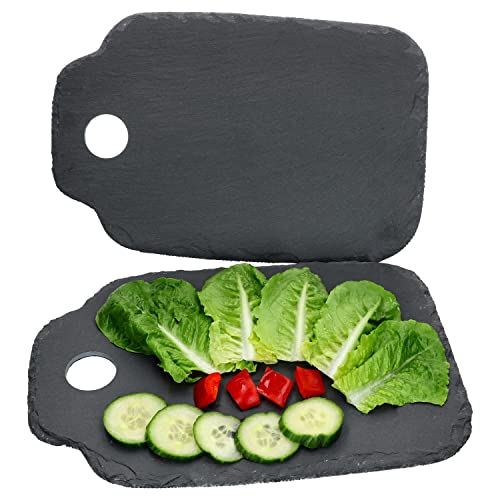 Ritzenhoff & Breker 2er Set Schieferplatte 23x35cm I Servierplatten mit Griff & Loch, Schwarz I Teller für Gebäck, Antipasti, Käse & Wurst, Sushi I Untersetzer, Deko-Teller, rustikale Bruchkante von Ritzenhoff & Breker