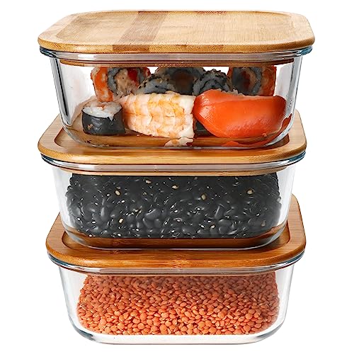 Ritzenhoff & Breker 3X Esperanza Vorratsdosen quadratisch I 1,1 Liter I Glasdosen mit I nachhaltiger Bambus-Deckel mit Glasschüssel I Aufschnittbehälter, Brotbox, Lunch-Behälter von Ritzenhoff & Breker
