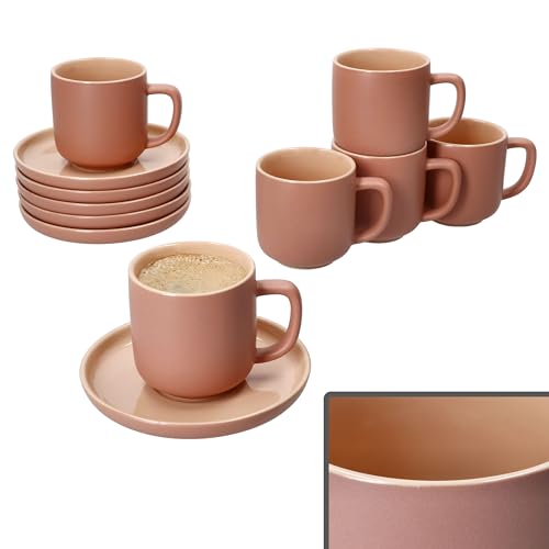 Ritzenhoff & Breker 6er Set Jasper Espressotassen mit Untertassen Puder I für 6 Personen I Steingut-Set für Frühstück & Kaffee I Je 6x kleine Tassen 70ml, Höhe 6cm & Untertassen I Geschirr für Zuhause von Ritzenhoff & Breker