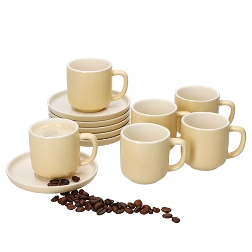 Ritzenhoff & Breker 6er Set Jasper Espressotassen mit Untertassen Vanille I für 6 Personen I Steingut-Set für Frühstück & Kaffee I Je 6x kleine Tassen 70ml & Untertassen I Geschirr für Zuhause von Ritzenhoff & Breker