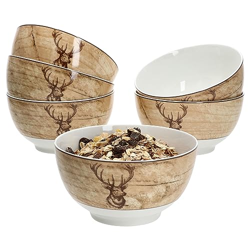 Ritzenhoff & Breker 6er Set Luis braun Müslischalen I 650 ml I 6 Personen I Ø 15,5cm I Porzellan-Bowl mit Hirsch-Dekor I braune Schälchen für Müsli, Salat, Dessert & Co I Landhaus-Stil von Ritzenhoff & Breker