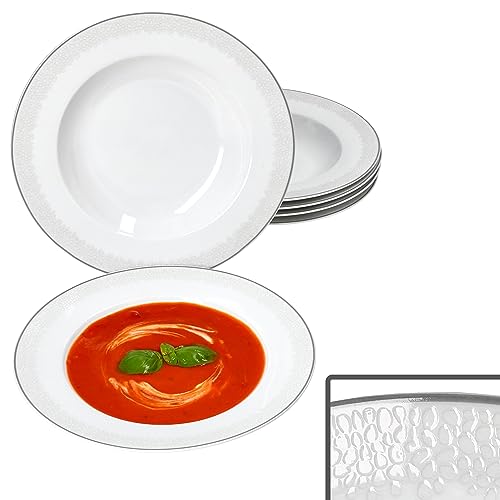 Ritzenhoff & Breker 6er Set Venezia Suppenteller I Ø21,8cm I 200ml I 6 Personen I elegante tiefe Teller mit Relief in Kieselstein-Optik I Schalen für Pasta I weiße Porzellan-Teller für Salat & Co von Ritzenhoff & Breker