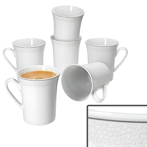 Ritzenhoff & Breker 6er Set Venezia weiße Kaffeebecher mit Henkel I 250 ml I 6 Personen I elegante Porzellan-Tassen mit Relief in Kieselstein-Optik für Heißgetränke wie Tee, Kakao, Kaffee & Co. von Ritzenhoff & Breker