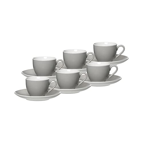 Ritzenhoff & Breker Doppio Espressotassen mit Untertassen, 6er Set, 80 ml, Grau, Porzellan, Buntes Mix-und-Match-Geschirr von Ritzenhoff & Breker