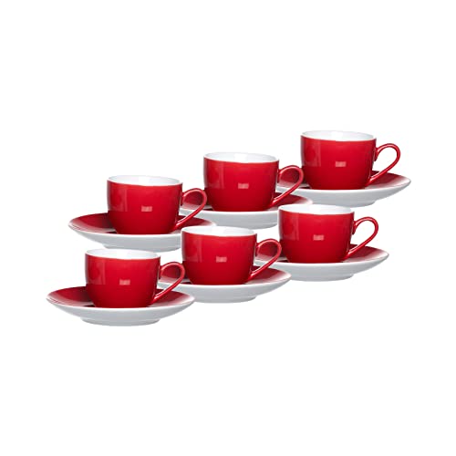 Ritzenhoff & Breker Doppio Espressotassen mit Untertassen, 6er Set, 80 ml, Rot, Porzellan, Buntes Mix-und-Match-Geschirr von Ritzenhoff & Breker