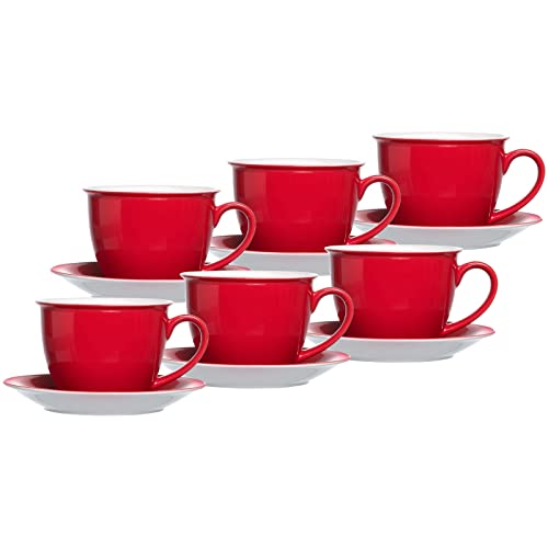 Ritzenhoff & Breker Doppio Milchkaffee Tassen mit Untertassen, 6er Set, 350 ml, Rot, Porzellan, Buntes Mix-und-Match-Geschirr von Ritzenhoff & Breker
