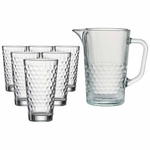 Ritzenhoff & Breker Favo Krug- und Longdrinkglasset 7-teilig, 1,2 L & 350 ml, Getränkeset mit formschönem Servierkrug, optische Wabenstruktur, Spülmaschinengeeignet, Glas, transparent Ritzenhoff & Breker Favo Krug- und Longdrinkglasset 7-teilig, 1,2 L & 350 ml, Getränkeset mit formschönem Servierkrug, optische Wabenstruktur, Spülmaschinengeeignet, Glas, transparent von Ritzenhoff & Breker