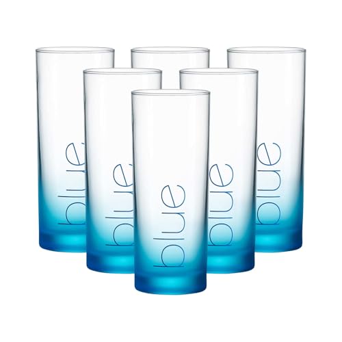 Ritzenhoff & Breker Flash Trinkgläser-Set 6-teilig – 360 ml – Longdrinkgläser in bunten Farben mit Beschriftung – Spülmaschinengeeignet – Blau von Ritzenhoff & Breker