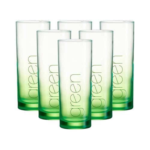 Ritzenhoff & Breker Flash Trinkgläser-Set 6-teilig – 360 ml – Longdrinkgläser in bunten Farben mit Beschriftung – Spülmaschinengeeignet – Grün von Ritzenhoff & Breker