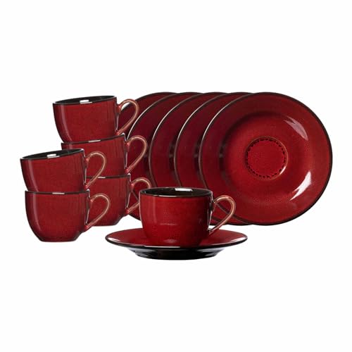 Ritzenhoff & Breker Gambia Espressotassen mit Untertassen 6er Set, 90 ml, Tassen-Untertassen-Set für 6 Personen, Skandinavisches Design mit Reaktivglasur, Steinzeug, Rot Ritzenhoff & Breker Gambia Espressotassen mit Untertassen 6er Set, 90 ml, Tassen-Untertassen-Set für 6 Personen, Skandinavisches Design mit Reaktivglasur, Steinzeug, Rot von Ritzenhoff & Breker