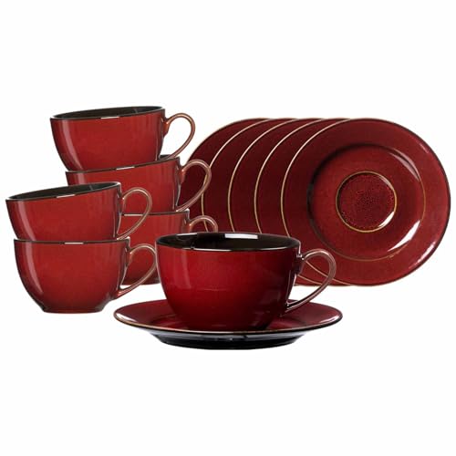Ritzenhoff & Breker Gambia Kaffeetassen mit Untertassen 6er Set, 220 ml, Tassen-Untertassen-Set für 6 Personen, Skandinavisches Design mit Reaktivglasur, Steinzeug, Rot Ritzenhoff & Breker Gambia Kaffeetassen mit Untertassen 6er Set, 220 ml, Tassen-Untertassen-Set für 6 Personen, Skandinavisches Design mit Reaktivglasur, Steinzeug, Rot von Ritzenhoff & Breker