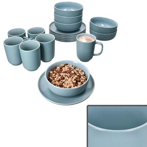 Ritzenhoff & Breker Jasper 18tlg Frühstücksset Graublau I Je 6X kleine Teller, Schalen 360ml & Kaffeebecher 250ml, Höhe 10,4cm für 6 Personen I Steingut-Geschirr für Frühstücks- & Kaffeezeit von Ritzenhoff & Breker