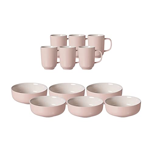 Ritzenhoff & Breker Jasper Brunch-Set für 6 Personen, Rosa, Kaffeebecher 285 ml, Müslischale ø 14 cm, Geschirr mit Soft-Touch-Haptik & farbiger Matt-Glasur von Ritzenhoff & Breker