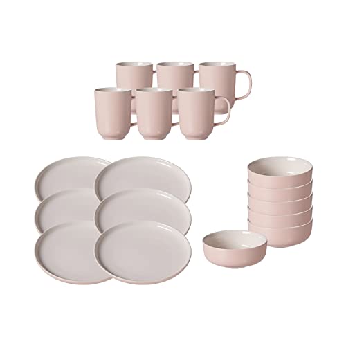 Ritzenhoff & Breker Jasper Frühstücks-Service für 6 Personen, Rosa, Kaffeebecher 285 ml, Müslischale ø 14 cm, Frühstücksteller ø 19 cm, Geschirr-Set mit Soft-Touch-Haptik & farbiger Matt-Glasur von Ritzenhoff & Breker
